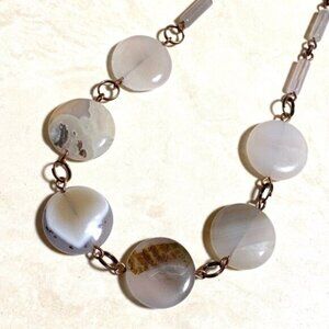 Geometric Agate Coin Necklace, Rustic Genuine Gemstone Copper Link Necklace